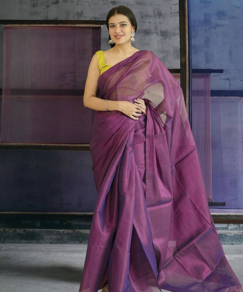 violet glass tissue silk blend saree