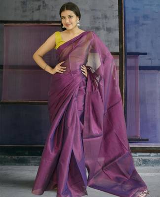 violet glass tissue silk blend saree 2