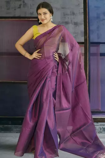 violet glass tissue silk blend saree