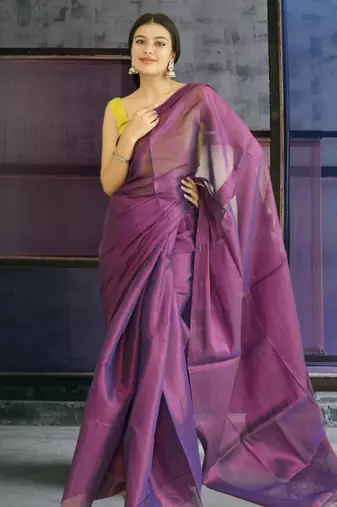 violet glass tissue silk blend saree