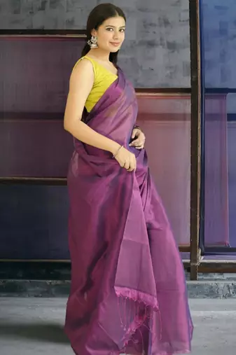 violet glass tissue silk blend saree