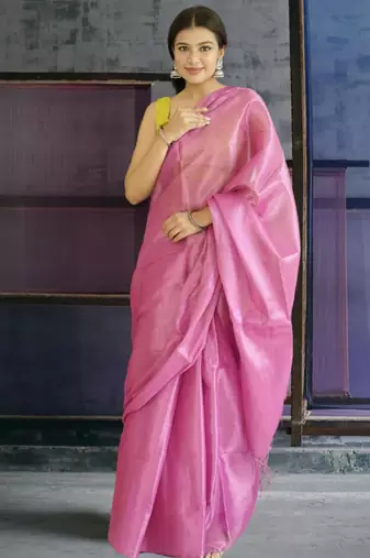 pink glass tissue silk blend saree