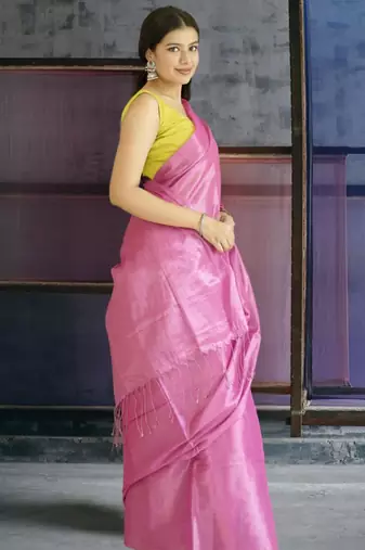 pink glass tissue silk blend saree