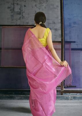 pink glass tissue silk blend saree 4