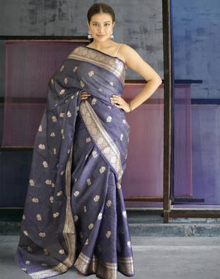 blue banarasi silk blend saree 2