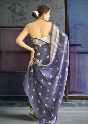 blue banarasi silk blend saree 4