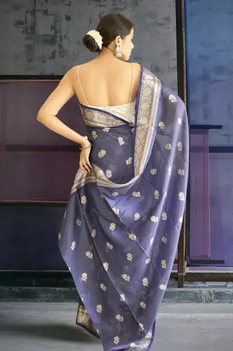 blue banarasi silk blend saree