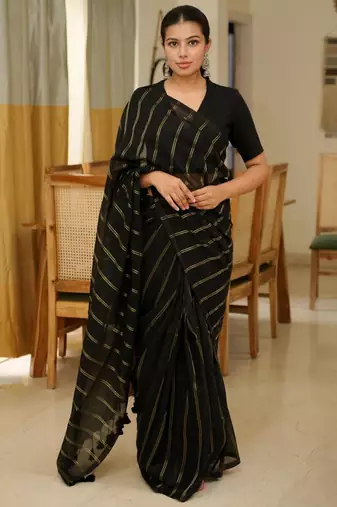 midnight stripes elegant black & gold saree