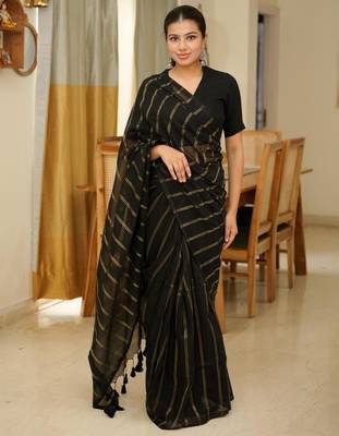 midnight stripes elegant black & gold saree 2