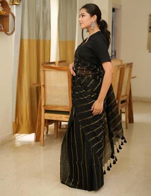 midnight stripes elegant black & gold saree 3