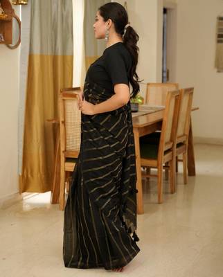 midnight stripes elegant black & gold saree 4