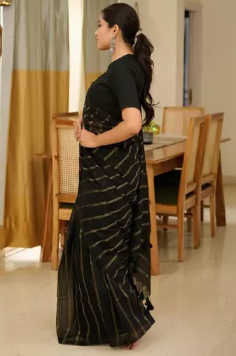 midnight stripes elegant black & gold saree