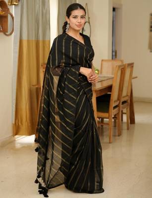 midnight stripes elegant black & gold saree 5