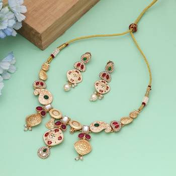 Multi color meena work matte gold necklace set 1