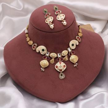 Multi color meena work matte gold necklace set 2