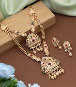 Rani & green color matte gold necklace set