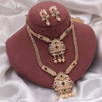 Rani & green color matte gold necklace set 2