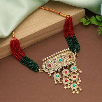 Rani & green color choker rajputi jewellery rani haar 1