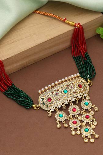 Rani & green color choker rajputi jewellery rani haar