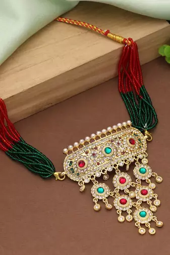 Rani & green color choker rajputi jewellery rani haar