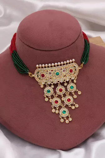 Rani & green color choker rajputi jewellery rani haar