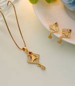 Gold color fashion chain pendant with earring