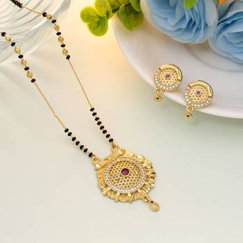 Gold color mangalsutra with earrings 1