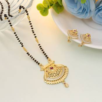 Gold color mangalsutra with earrings 1