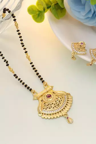 Gold color mangalsutra with earrings