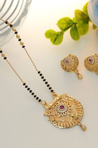 Gold color mangalsutra with earrings