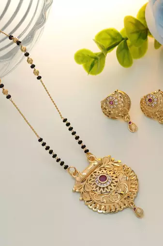 Gold color mangalsutra with earrings