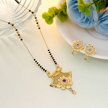 Gold color mangalsutra with earrings 1