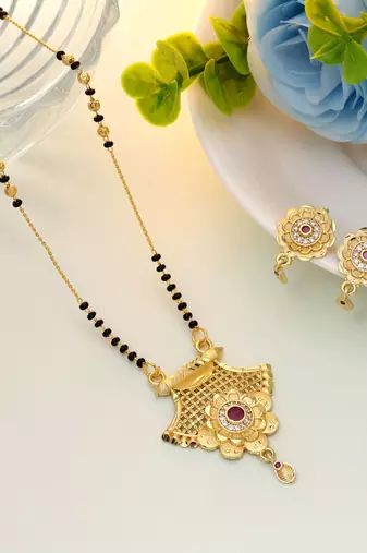 Gold color mangalsutra with earrings