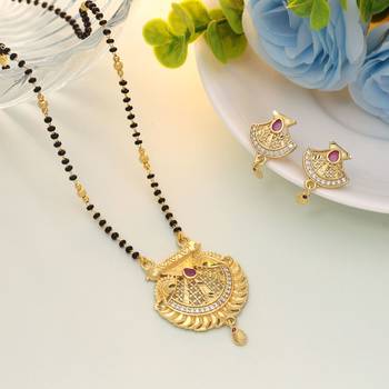 Gold color mangalsutra with earrings 1