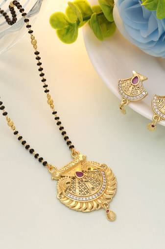 Gold color mangalsutra with earrings