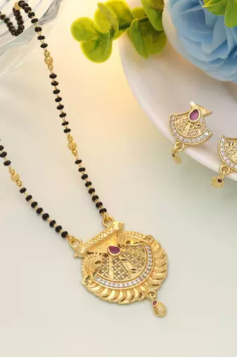 Gold color mangalsutra with earrings