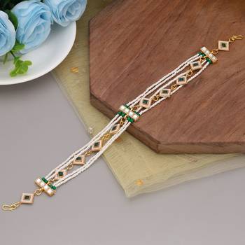 Green & white color kundan matha patti 1