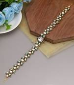 White & green color meena work kundan matha patti