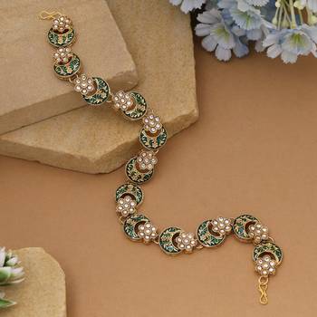 White & green color meena work kundan matha patti 2