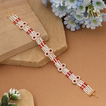 Red & white color matha patti 2