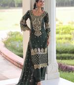 Green faux blooming embroidered kurti pant with dupatta