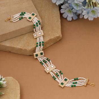 Green & white color kundan matha patti 2