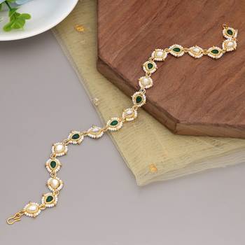 Green & white color kundan matha patti 1
