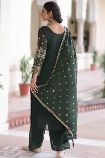 Green faux blooming embroidered kurti pant with dupatta