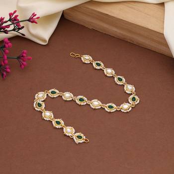 Green & white color kundan matha patti 2