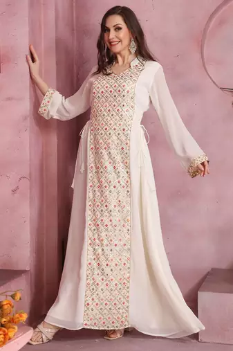 Designer Jalabiya with Embrodiered Embellished Front Panel