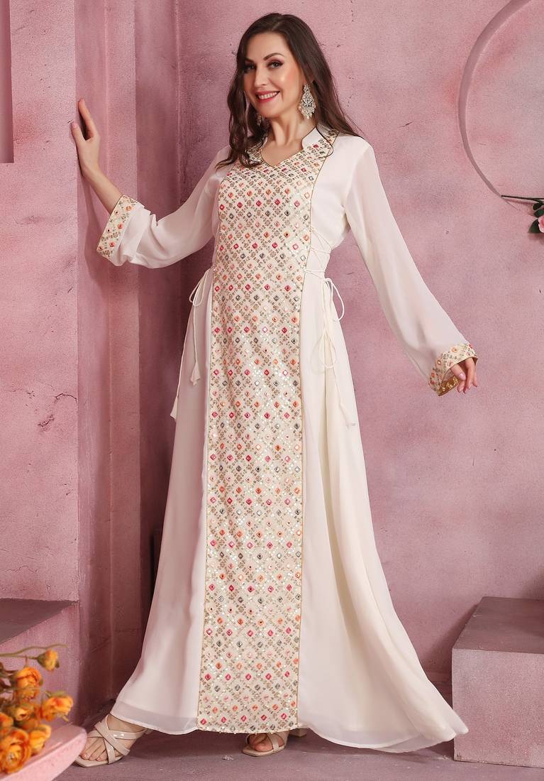 Designer Jalabiya with Embrodiered Embellished Front Panel