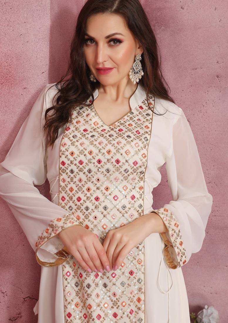 Designer Jalabiya with Embrodiered Embellished Front Panel