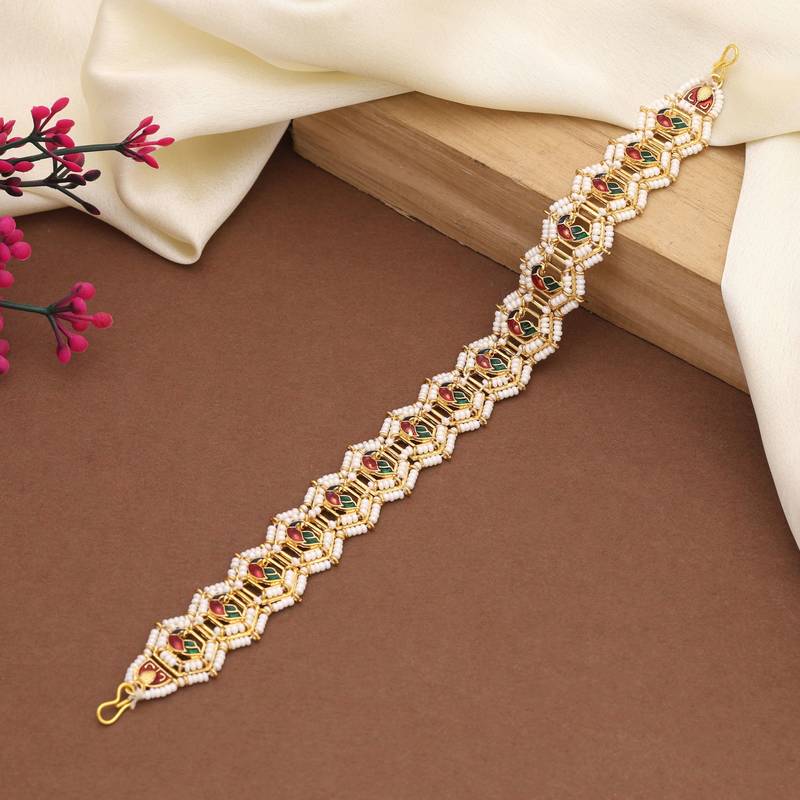 Maroon & green color kundan matha patti