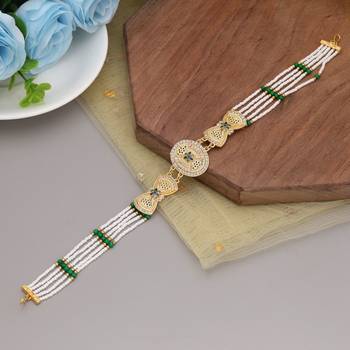 Green & white color matha patti 1